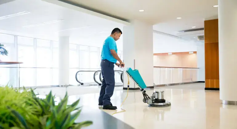 Commercial floor stripping and waxing service for a business facility